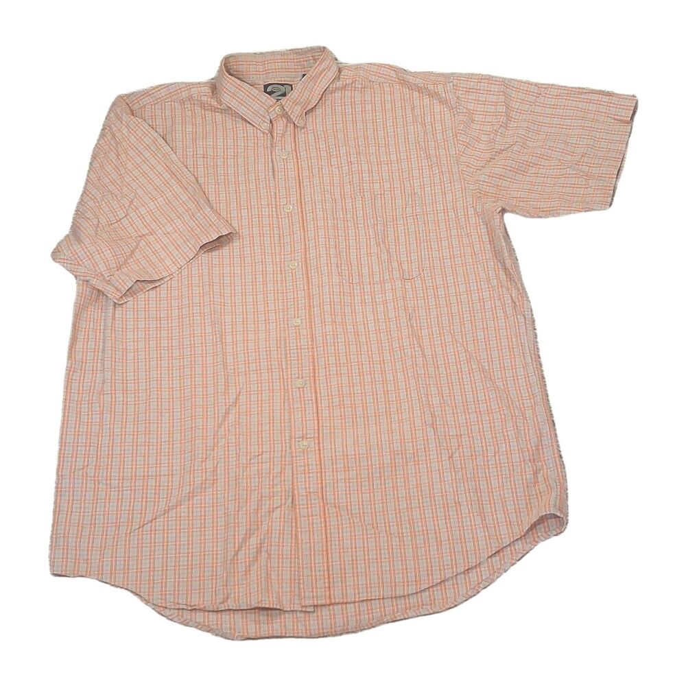 RUE 21 GUYS SHIRT LARGE ORANGE PLAID SHORT SLEEVE BUTTON UP MEN 100% COTTON CAS